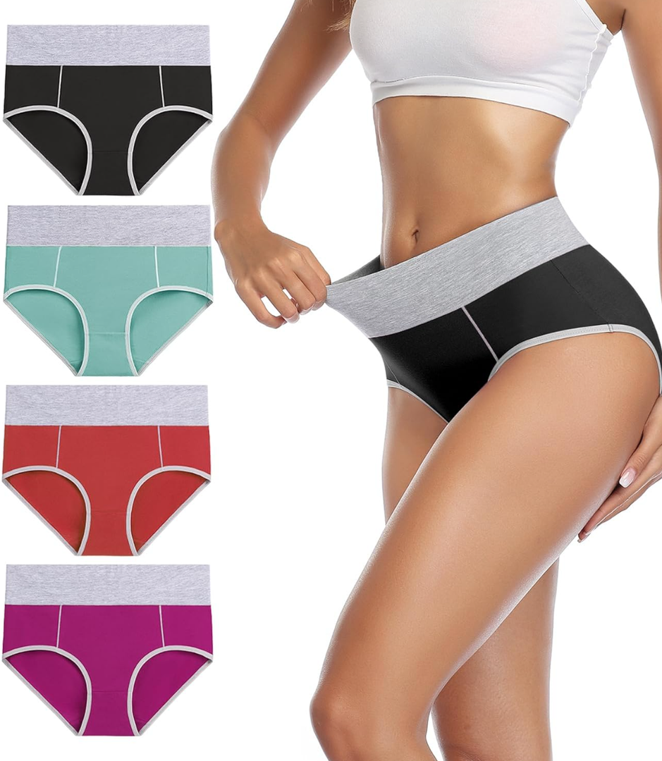 wirarpa Women's Cotton Underwear High Waist Breathable Briefs Soft Underpants Ladies Stretch Panties 4 Pack M
