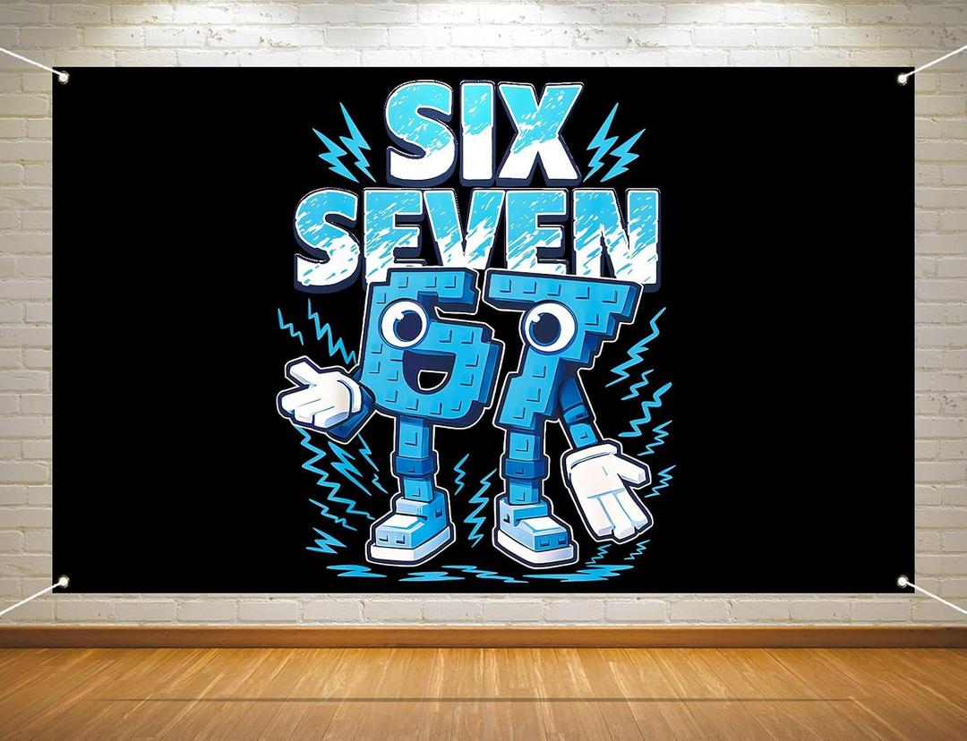 Funny 6 7 Meme Birthday Decoration Italian Brainrot Six Seven Photo Booth Backdrop Kids Meme 67 Decoration Background Banner Wall Decor (Italian Brainrot-1, 3x6x5.9ft)