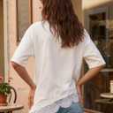 EXLURA Womens Summer Oversized Lace Trim T Shirts 2026 Casual Half Sleeve Asymmetrical Hem Tops Loose Crewneck Tunic Blouse (White, M)