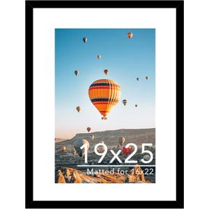 19x25 Picture Frame with 16x22 Mat, Display Photo 16x22 with Mat or 19 x 25 Without Mat, Wall Hanging Large 19 by 25 Poster Frame with Plexiglass, Black