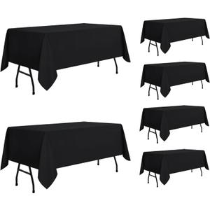 Sancua 6 Pack Black Tablecloth 60 x 84 Inch, Rectangle Table Cloth for 4ft Tables - Stain and Wrinkle Resistant Washable Polyester Table Cover for Dining Wedding Banquet Party Buffet Restaurant