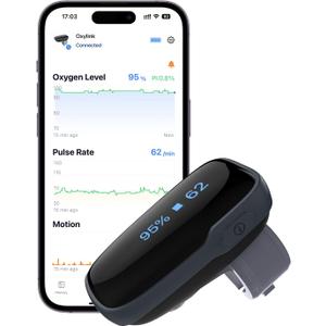 Vibeat Oxylink Wearable Pulse Oximeter - Bluetooth Oxygen Meter with Audio Notification, Rechargeable Finger Blood Oxygen Monitor for Continuous Tracking with Free App