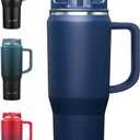EALGRO Insulated Coffee Mug Cup with Lid, 40 oz Tumbler with Handle and Straw, Double walled Stainless Steel Coffee Tumbler, Thermal Water Bottle Jug, Navy Blue