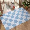 GarveeHome Checkered Light Blue 2x3 Washbale Rug Door Mat Geometric Diamond Dot Coastal Soft Low-Pile Small Rug for Bedroom Entryway Bathroom Kitchen Non-Slip TPE Backing