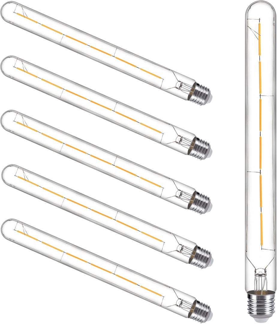 Dimmable Antique T30 Tubular Bulb Warm White Edison LED Long Tube Bulb E26 Style Vintage LED Filament Light Bulb Pack of 6 (6W, 2700K)