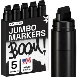 ARTISTRO 5 Black Acrylic Paint Pens, Acrylic Paint Markers Jumbo Tip, Fabric Markers for Textile, Canvas, Rock, Glass, Wood, Paper, DYI, Pens for Kids and Adults