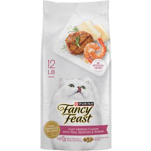Purina Fancy Feast Dry Cat Food Filet Mignon Flavor with Seafood and Shrimp - 12 lb. Bag