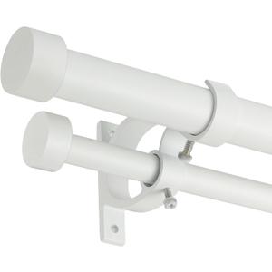 Double Blackout Curtain Rods 72 to 144 Inches (6-12 Feet),1-Inches Front and 5/8 Inches Back Adjustable End Cap Double Window Drapery Rod for Drapes and Curtains,Matte White
