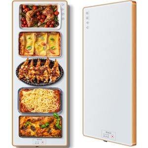 Electric Warming Tray (Extra Long 40"x12")Food Warmers for Parties Buffet with Thermostat & Full Surface Heating, Tempered Glass Warming Mat for Food, Temperature Adjustable Food Warming Mat, White