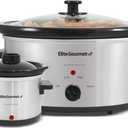 Elite Gourmet MST-500D Electric Slow Cooker, Includes 0.75-Quart Dipper with Adjustable Temp, Entrees, Sauces, Stews & Dips, Dishwasher Safe Glass Lid & Crock, 5 Quart, Stainless Steel