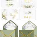 Winoo Design 100 PK Luxurious Gold Thank You Cards with Envelopes Bulk Sage Green - 5x3.5 Inches Wedding Thank You Notes Baby Shower Greenery Bridal Shower Small Business