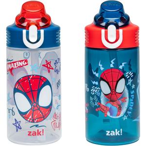 Zak Designs Marvel Spider-Man Sage Kids Water Bottle For School or Travel, 16oz Durable Plastic Water Bottle With Straw, Handle, and Leak-Proof Spout Cover, 2-Pack (Spidey and His Amazing Friends) Zak Designs Marvel Spider-Man Sage Kids Water Bottle For School or Travel, 16oz Durable Plastic Water Bottle With Straw, Handle, and Leak-Proof Spout Cover, 2-Pack (Spidey and His Amazing Friends)