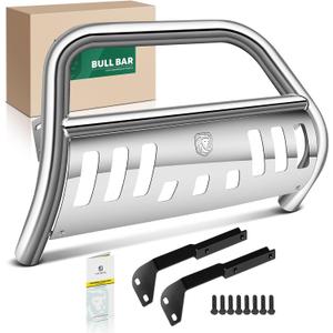 YHTAUTO 2.5" Bull Bar Push Bar with Skid Plate Light Mount Fit Dodge & Jeep Models, Grand Cherokee 11-21, Grand Cherokee WK 22, Durango 11-13, S/S 304 Brush Guard for Truck Front Bumper