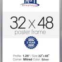 M&T Displays Snap Poster Frame Silver 1.25" Aluminum Profile Front Loading Wall Mounting Photo Picture Document Certificate Sign Holder Mitered Corner Anti Glare Cover (Silver, 32x48 in)