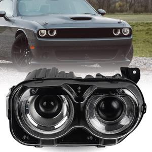 Xenon Model Headlights Assembly for Dodge Challenger 2015 2016 2017 2018 2019 2020 2021 HID Headlamps Pair with Black Housing Replacement Passenger Right Side RH