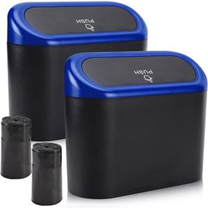 Accmor Car Trash Can with Lid, Waterproof Vehicle Trash Bin Car Dustbin Garbage Organizer Storage, 2 Pack Mini Garbage Bin Trash Container for Auto Cars, Home, Office (Black/Blue Lid, Black/Blue Lid)