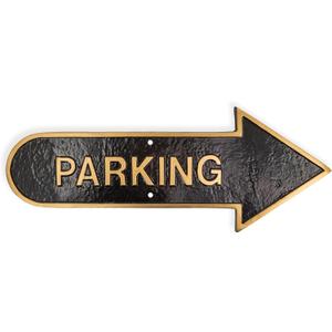 Parking - Parking with Arrow - Parking Signage - Parking wall Sign - Outdoor Parking Sign - Parking Sign for Business - Easy Install Customer Parking Plaque - Black and Gold- Made in the USA