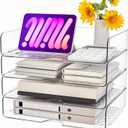 Paper Organizer Letter Tray, 4 Pack Acrylic Stackable Desk File Organizer,Clear Office Organizer for File Paper, Ipad, Letter, A4 Office File, Books, Notes, Etc (4-Tier Widened)