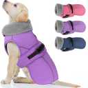 PETDSH Dog Coat, Windproof Dog Jacket with Warm Fleece Lining, Thickened Collar Dogs Winter Coat, Adjustable Reflective Pet Coats for Cold Weather (Purple, Small)
