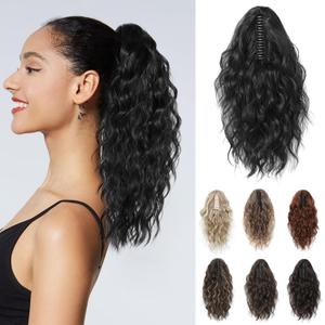 REECHO 14" Ponytail Extension, Short Claw Clip on Ponytail Extension Fake Pony Tails Soft Wavy Curly Clip in Hair Extensions Synthetic Hairpiece for Women Daily Party HP002 - Black