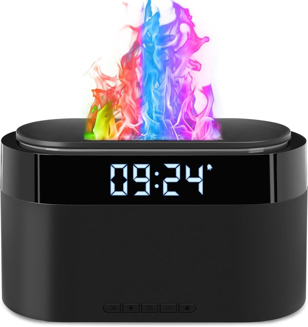 Flame Diffuser for Essential Oils, 200ml Essential Oil Diffuser with Alarm Clock, Upgraded Aromatherapy Diffuser Aroma Humidifier with 7 Color Remote & Auto-Off Protection for Home Yoga Office