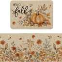 Artoid Mode Pumpkin Sunflowers Hello Fall Kitchen Mats Set of 2, Autumn Home Decor Low-Profile Kitchen Rugs for Floor - 24x35 and 24x59 Inch (Beige)