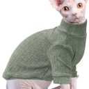 Idepet Sphynx Hairless Cats Sweater Shirt Kitten Soft Puppy Clothes Pullover Cute Cat Pajamas Jumpsuit Cotton Apparel Pet Winter Turtleneck for Cats and Teacup Chihuahua Small Dogs(Green,XS)