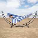 SUNCREAT Portable Large Hammock with Stand, Two Person Hammock with Stand Included, Patent Pending, Blue White