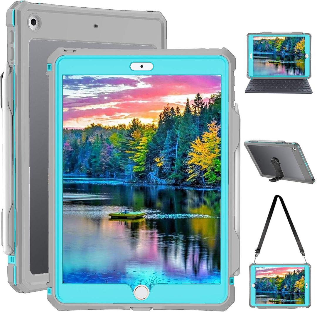 for Waterproof iPad 10.2 Case, Waterproof iPad 9th /8th/7th Generation Case Built-in Screen Protector, Full Body Shockproof Protection Case with Strap for iPad 10.2 inches 2021/2020/2019