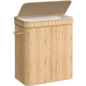 SONGMICS Laundry Hamper with Lid, Bamboo Laundry Basket, Removable Machine Washable Laundry Basket, with Handles, 26.4-Gallons, for Laundry Room, Bedroom, Bathroom, Natural Beige ULCB063N01, 100 L