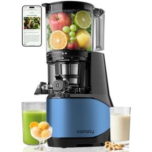 Canoly C09 Cold Press Juicer, 6" Extra Wide Feed Chute, 3-IN-1 Strainers (Juice & Sorbet & Nut Milk), Powerful AC Brushless Motor, Self Precut System, Juicer Machines with BPA-Free (Blue)