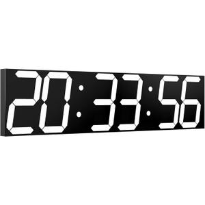CHKOSDA Digital Wall Clock, Oversize Led Digital Clock with Auto Dimmer, Huge Countdown Timer with Remote Control, 27" Wide Led Display, 6 Digits, Wall Mount, Date and Temperature (White), Large
