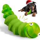 Caterpillar Dog Chew Toys for Aggressive Chewers, Tough Indestructible Squeaky Dog Toy with Beef Flavor Nylon Rubber for Large Medium Dogs to Keep Them Busy and Reduce Boredom (Green)