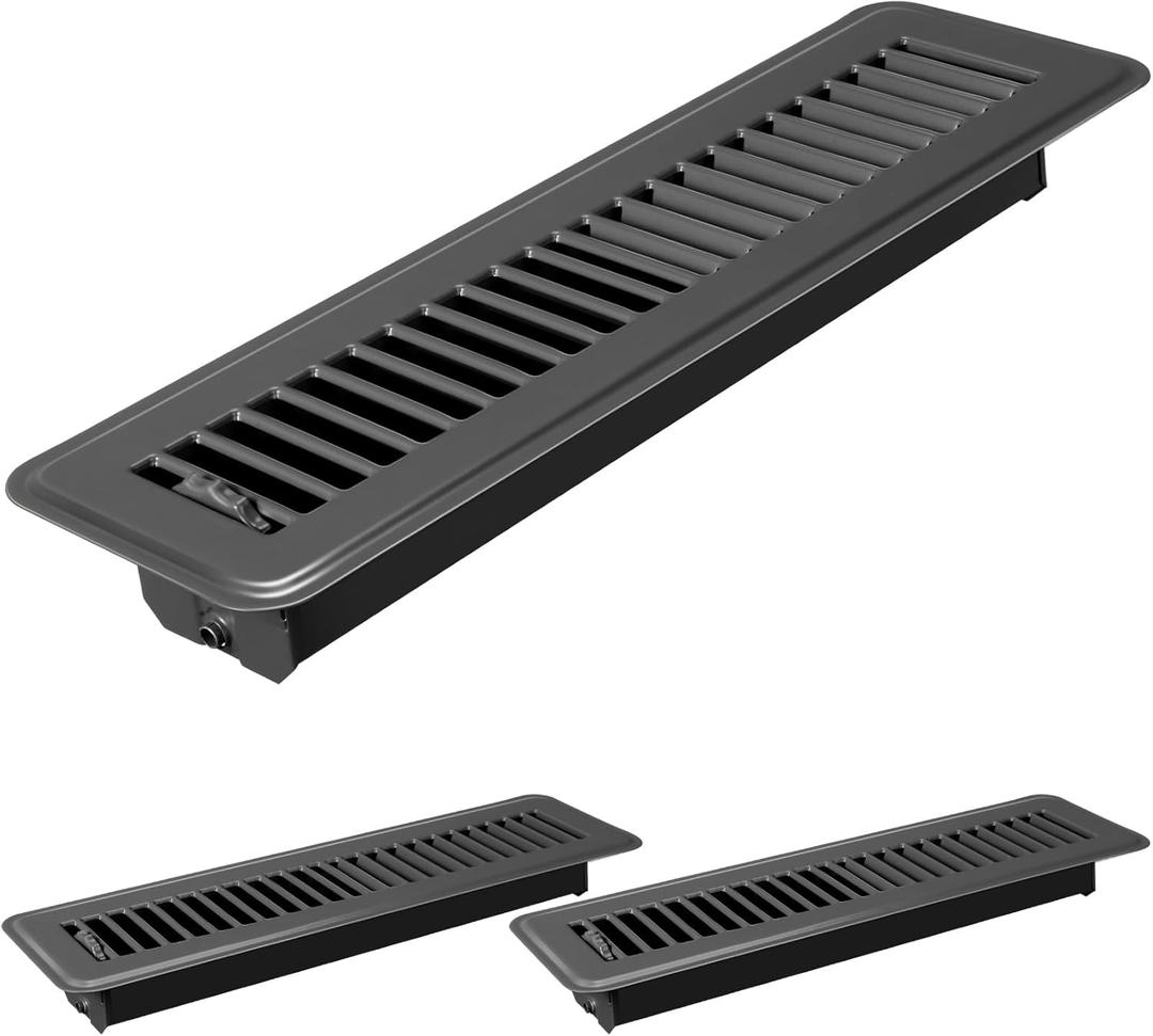 Tandefio 2 Pcs 2" x 12" Floor Register Vent Covers Metal Heavy Duty Walkable Floor Air Vent Covers with Rust Proof Finish Grille Easy Adjust Air Supply Lever for Home Wall Ceiling (Gray)