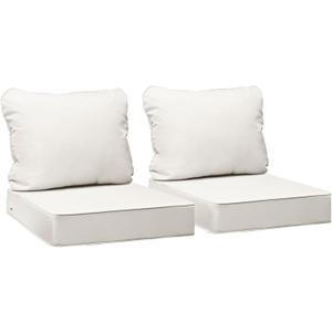 AAAAAcessories Outdoor Seat Cushions for Chairs, Fade-Resistant, Waterproof Patio Furniture Replacement Cushions, 19" x 19" x 3" + 19" x 17", Set of 2, Linen White