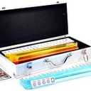 Complete American Mahjong Game Set, 166 Tiles, 4 All in One Pusher Racks Chips, Wind Indicator Aluminum Case