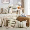 Fancy Homi Set of 2 Sage Green Boho Decorative Throw Pillow Covers 20x20 Inch for Living Room Bedroom Couch Bed Indoors, Rustic Retro Cushion Case with Tassels, Accent Macrame Woven Room Home Decor