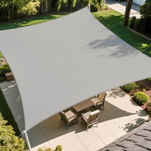 24'x24' Sun Shade Sail Rectangle Canopy Sail Shade Cloth Curved Shade Cover for Outdoor Garden Patio Deck Yard Backyard (Light Grey)