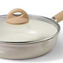 CAROTE 10" Ceramic Frying Pan with Lid, Non Stick Frying Pan Skillet Chef's Pan, Healthy & PFOA/PFAS Free, Induction-Compatible, Taupe