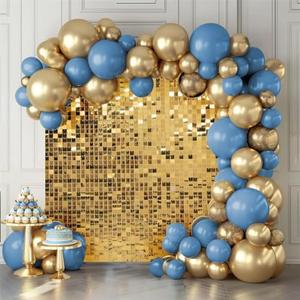 Shimmer Wall Backdrop Light Gold Wall Panels 24Pcs Square Sequin Shimmer Wall Backdrop Decoration for Birthday Party,Wedding, Anniversary