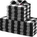 homing Buffalo Plaid Kitchen Towels and Dishcloths Set, 12" x 12" and 13" x 28", Set of 8 Bulk Cotton Waffle Weave Dish Towels, Super Soft Absorbent Hand Towels for Kitchen, Black & White