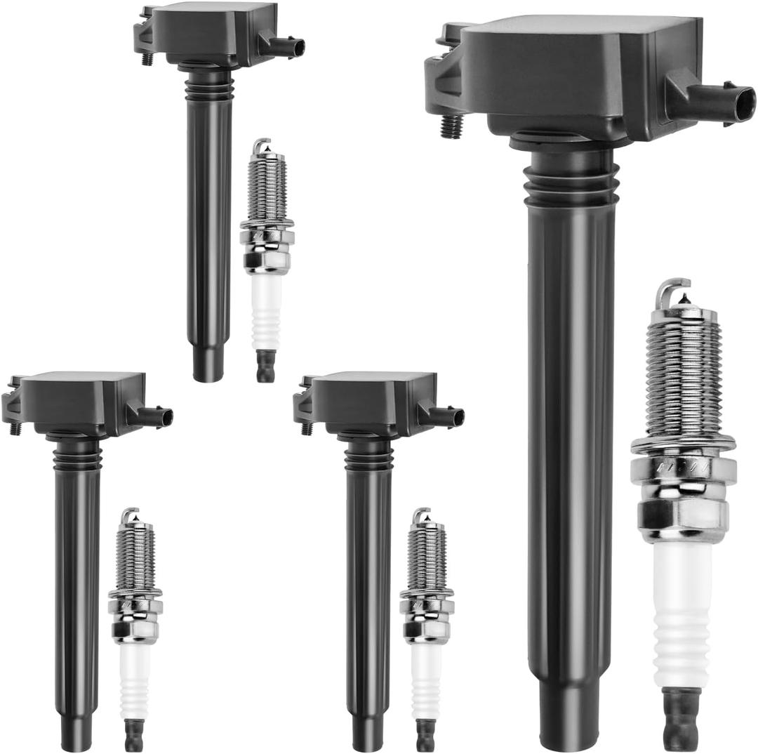 Ignition Coil Pack and Iridium Spark Plugs Set of 4 Compatible with Jeep Cherokee 2014-2022/Renegade 2015-2021/Compass 2018-2022 & Chrysler 200 & Dodge Dart & Fiat 500X & Ram ProMaster City L4 2.4L