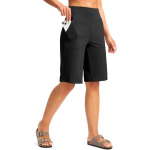 G Gradual Women's Bermuda Shorts 12" Knee Length with Pockets High Waisted Stretch Long Shorts for Women Casual Walking (Black, Small)