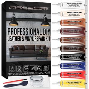 Leather Repair Kit for Furniture, Sofa, Jacket, Car Seats and Purse. Vinyl Repair Kit. Super Easy Instructions to Match Any Color, Restore Any Material, Bonded, Italian, Pleather, Genuine