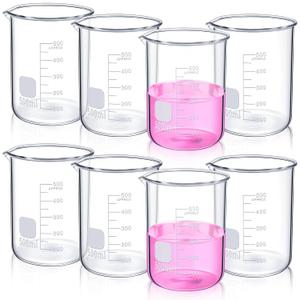 8 Pcs 500 ml Glass Lab Beaker 3.3 Borosilicate Glass Measuring Cup with Spout Low Form Glassware for Laboratories Classrooms or Home Use