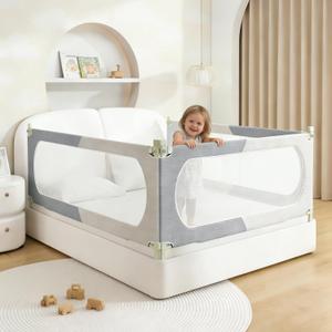 Bed Rail for Toddlers Twin, Full, Queen, King & Cal kingMattress Size | Swing Down Rail Guard | Mattress Side Rail for Kids (Gray and White, (3 Sides for Twin Size) 75x75x39 Inch)