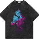 Insarue Men's Vintage Wash Anime Pattern Shirt Summer Casual Hip Hop T-shirt Street Clothing Harajuku Top T-shirt Y2K Top, XL