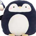 Soft Flat Penguin Plush Hugging Pillow Cute Navy Blue Penguin Stuffed Animal Plushies Toys Kids Anime Cushion for Birthday, Valentine's Day, Christmas...16.5 Inch