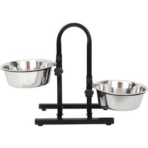 Iconic Pet Adjustable U-Design Double Diner - Non-Skid Rubber Base Noise Free Stable Dog Food Stand with 2 Qt - 8 Cup/ 64 oz Stainless Steel Elevated Dog Food Bowls for Proper Growth & Digestion