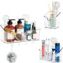 HYBRIDEAS Clear Shower Caddy Suction Cup Shelf Organizer with Hooks Removable Shower Basket Light Luxury Style Punch-Free Dorm Wall Storage Rack for Kitchen Bathroom Set of 3